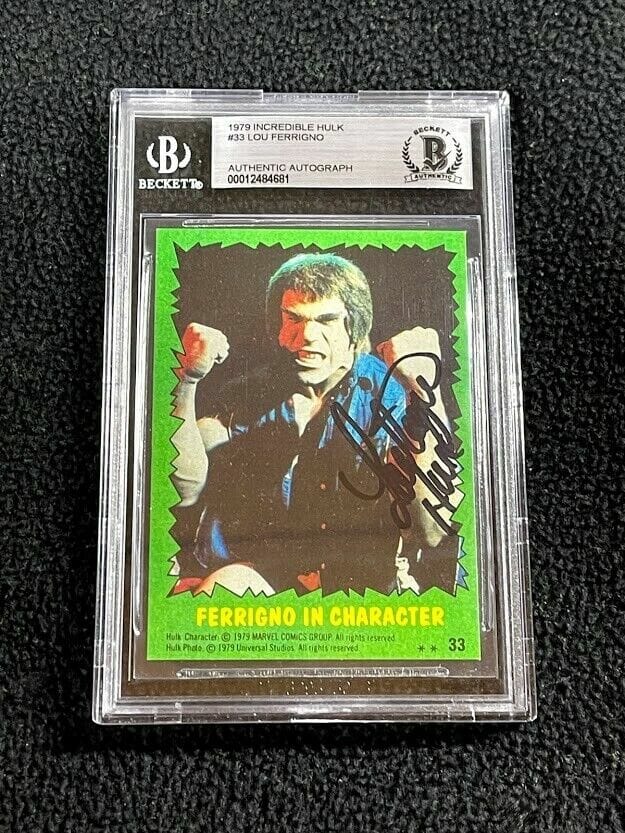 LOU FERRIGNO SIGNED 1979 THE INCREDIBLE HULK CARD #33 BECKETT AUTHENTICATED
 COLLECTIBLE MEMORABILIA