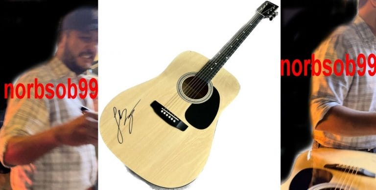 LUKE BRYAN SIGNED AUTOGRAPH ACOUSTIC GUITAR W/EXACT PROOF & BECKETT BAS COA
 COLLECTIBLE MEMORABILIA