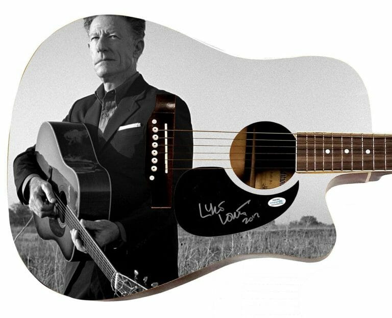 LYLE LOVETT AUTOGRAPHED CUSTOM GRAPHICS 1/1 ACOUSTIC GUITAR ACOA
 COLLECTIBLE MEMORABILIA