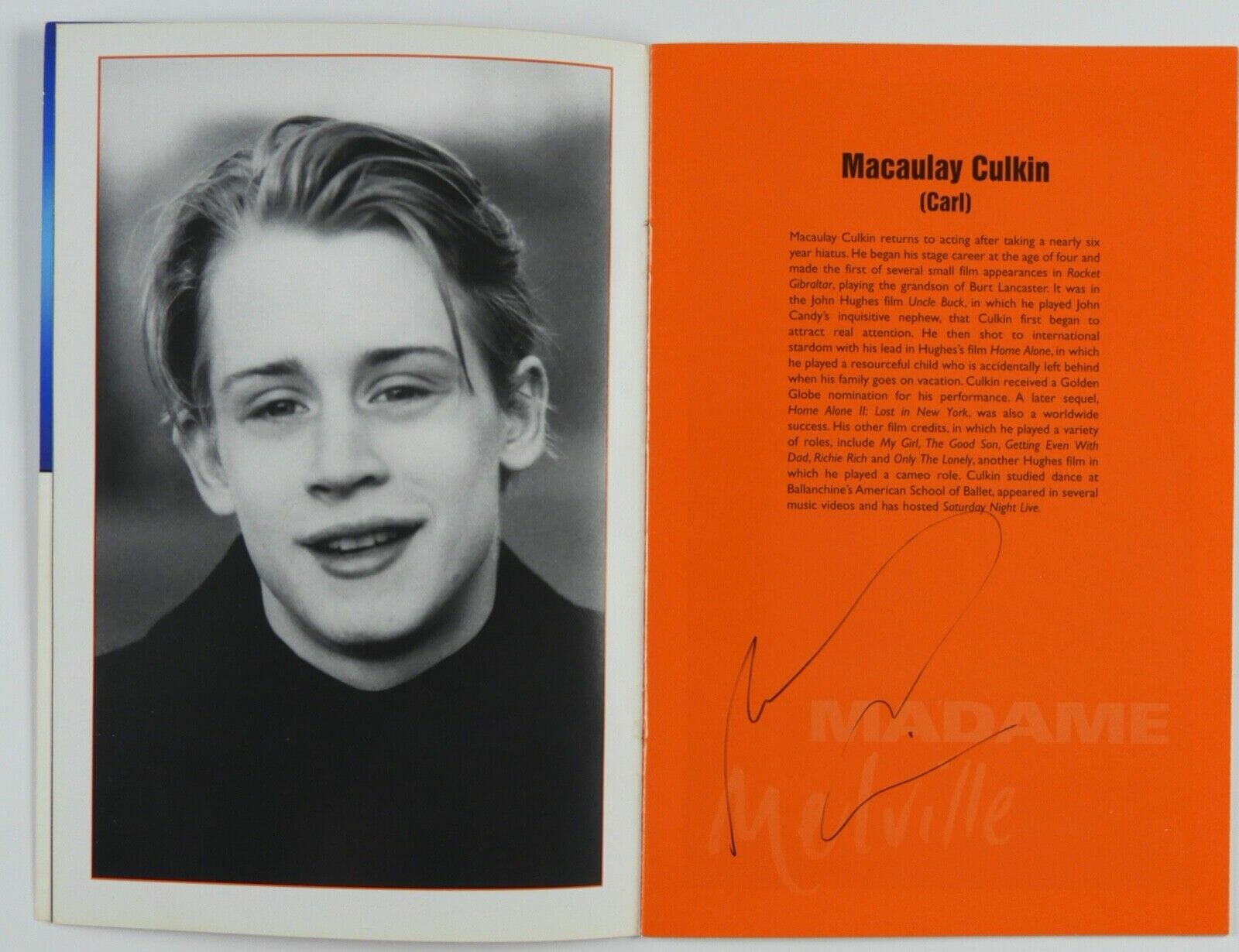 Macaulay Culkin JSA Signed Autograph Theatre Magazine Madame Melville ...