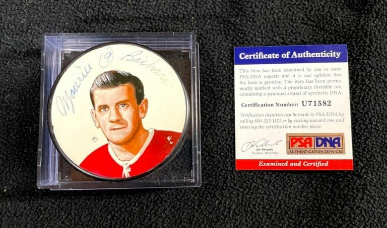 MAURICE RICHARD SIGNED MONTREAL CANADIENS CUSTOM HAND PAINTED PUCK PSA/DNA COA
 COLLECTIBLE MEMORABILIA