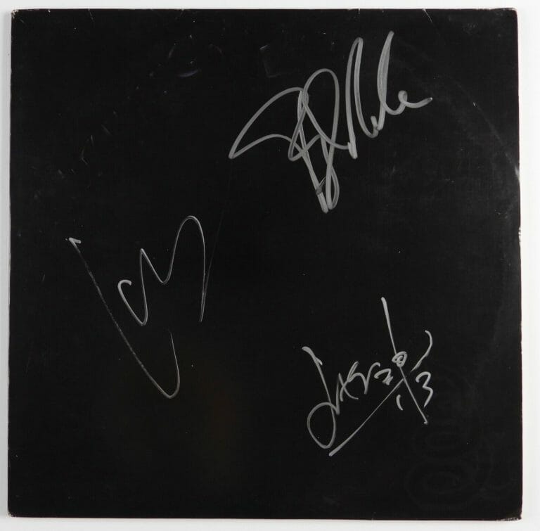 METALLICA JSA SIGNED AUTOGRAPH LARS ULRICH JASON NEWSTED ALBUM RECORD BLACK
 COLLECTIBLE MEMORABILIA