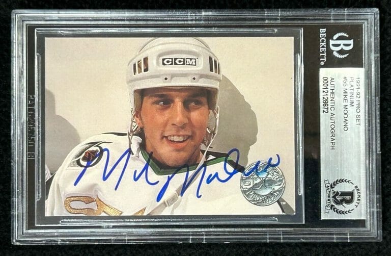 MIKE MODANO SIGNED 1991/92 PRO SET PLATINUM CARD #55 BECKETT CERTIFIED
 COLLECTIBLE MEMORABILIA