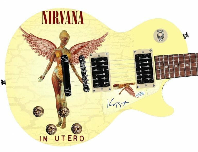 NIRVANA KRIST NOVASELIC SIGNED GIBSON EPIPHONE LES PAUL GRAPHICS GUITAR ACOA
 COLLECTIBLE MEMORABILIA