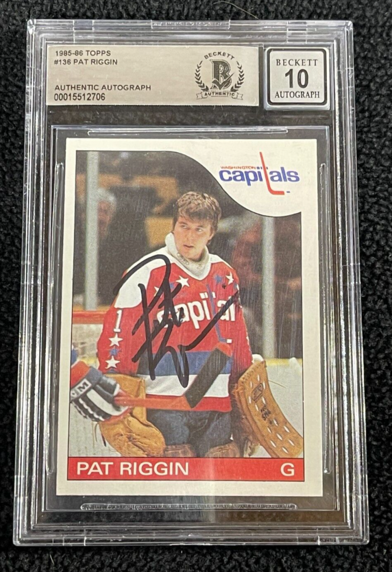 PAT RIGGIN SIGNED 1985/86 TOPPS CARD #136 CAPITALS BAS CERTIFIED AUTO GRADE 10
 COLLECTIBLE MEMORABILIA