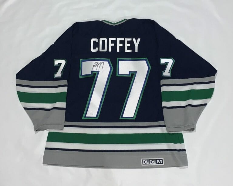 PAUL COFFEY SIGNED CCM HARTFORD WHALERS #77 JERSEY LICENSED VERY RARE JSA COA
 COLLECTIBLE MEMORABILIA