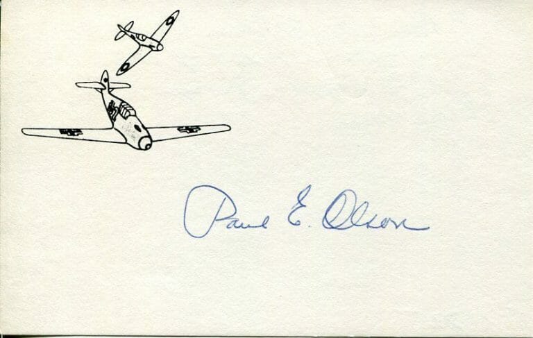 PAUL E. OLSON JR. WWII WAR US FIGHTER PILOT ACE IN A DAY SIGNED AUTOGRAPH
 COLLECTIBLE MEMORABILIA