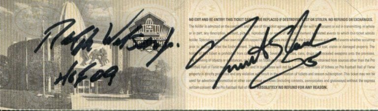 RALPH WILSON JR TRENT EDWARDS BUFFALO BILLS OWNER SIGNED AUTOGRAPH HOF TICKET
 COLLECTIBLE MEMORABILIA