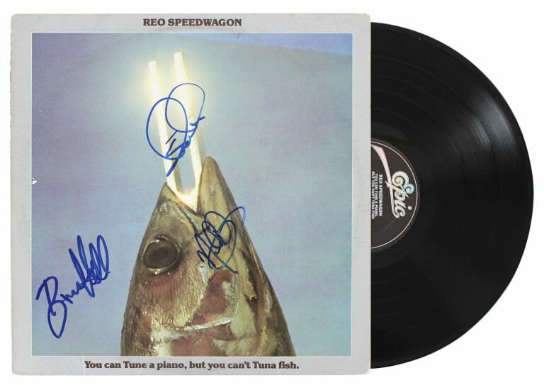 REO SPEEDWAGON CRONIN, DOUGHTY & HALL SIGNED ALBUM COVER W/ VINYL BAS #AA02438
 COLLECTIBLE MEMORABILIA