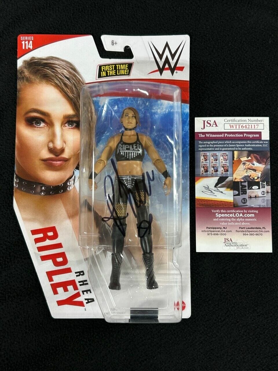 Rhea Ripley Signed WWE Basic 1st Time In Line Action Figure JSA Witness