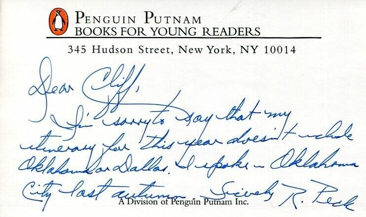 RICHARD PECK A YEAR DOWN YONDER AUTHOR NEWBERY MEDAL SIGNED AUTOGRAPH BOOKPLATE
 COLLECTIBLE MEMORABILIA