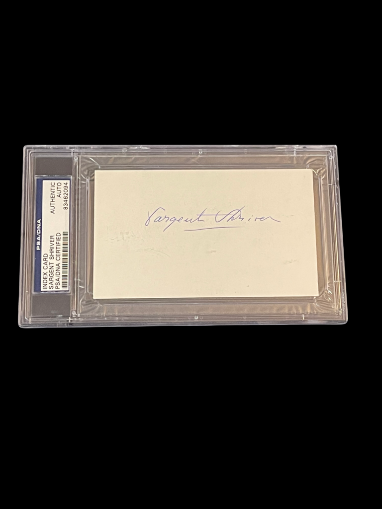 SARGENT SHRIVER PEACE CORPS US AMBASSADOR JFK BROTHER SIGNED AUTOGRAPH PSA DNA
 COLLECTIBLE MEMORABILIA