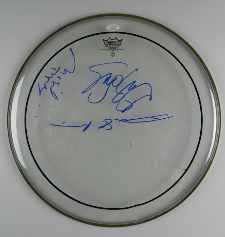 SPINAL TAP STAGE USED AUTOGRAPH SIGNED DRUM HEAD JSA COA 16″ MICHAEL MCKEAN
 COLLECTIBLE MEMORABILIA