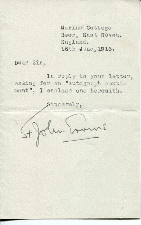 ST. JOHN GREER ERVINE IRISH AUTHOR PLAYWRIGHT DRAMATIST SIGNED AUTOGRAPH TSL
 COLLECTIBLE MEMORABILIA