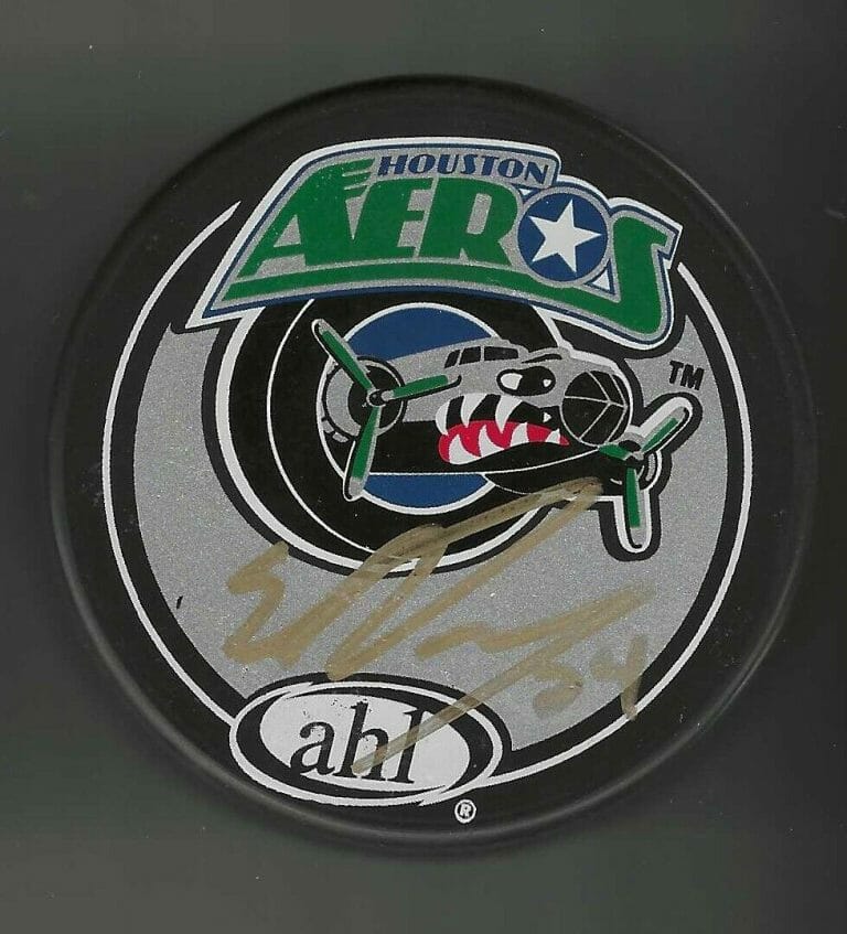 STEPHANE VEILLEUX SIGNED HOUSTON AEROS SOUVENIR PUCK MINNESOTA WILD
 COLLECTIBLE MEMORABILIA