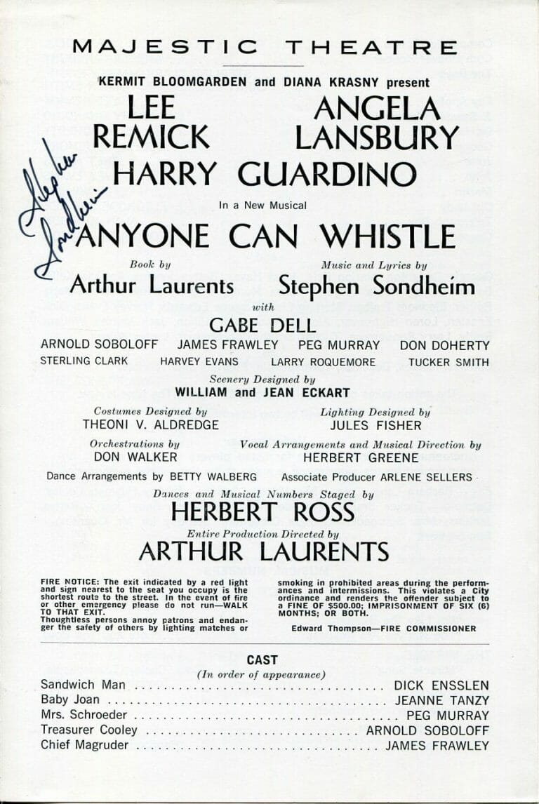 STEPHEN SONDHEIM ANYONE CAN WHISTLE SIGNED AUTOGRAPH OPENING NIGHT PLAYBILL JSA
 COLLECTIBLE MEMORABILIA