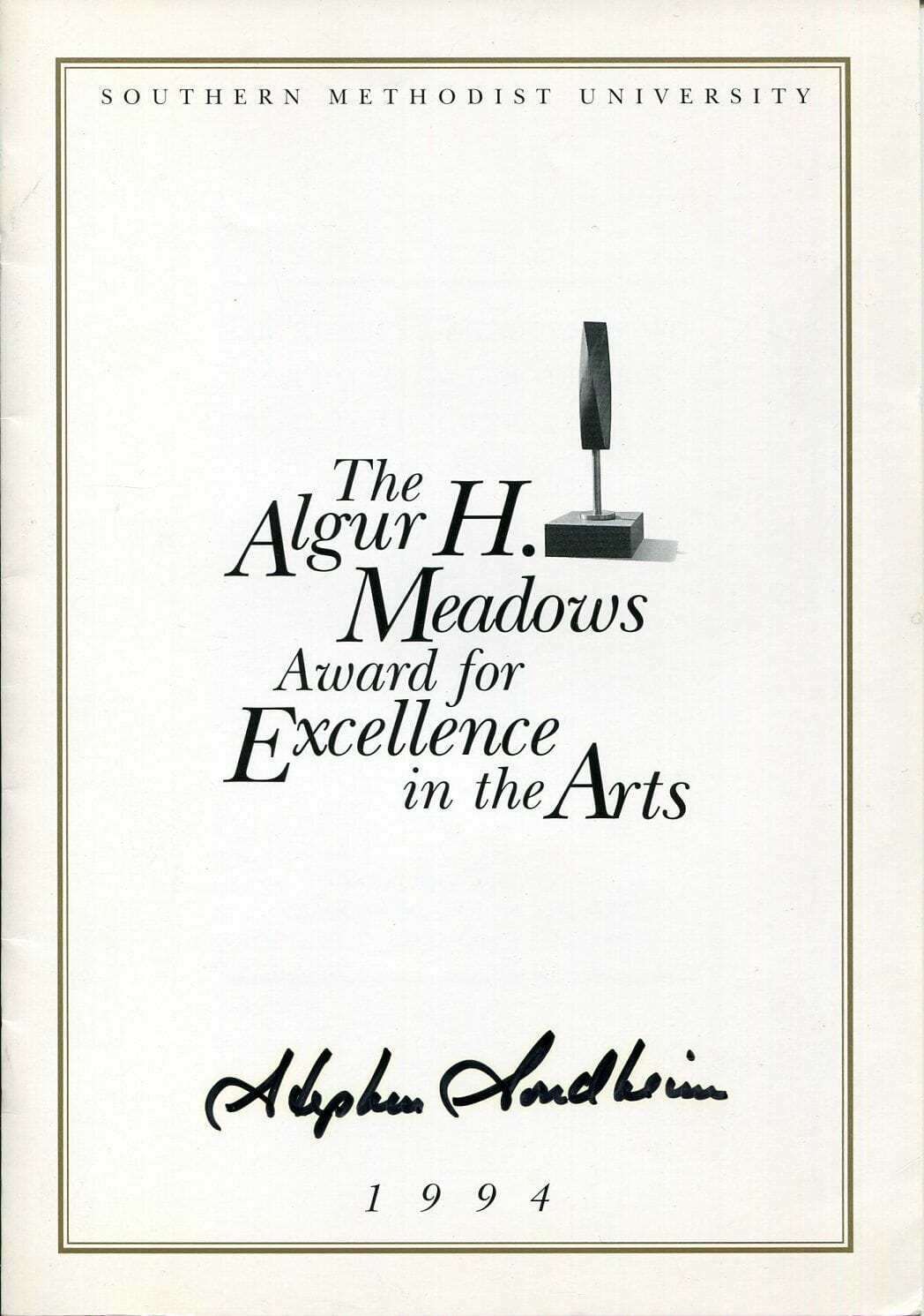 Stephen Sondheim SMU Algur Award Signed Rare Autograph Original Program ...