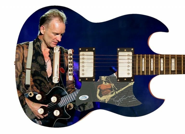 STING AUTOGRAPHED SIGNED CUSTOM PHOTO GRAPHICS GUITAR ACOA
 COLLECTIBLE MEMORABILIA