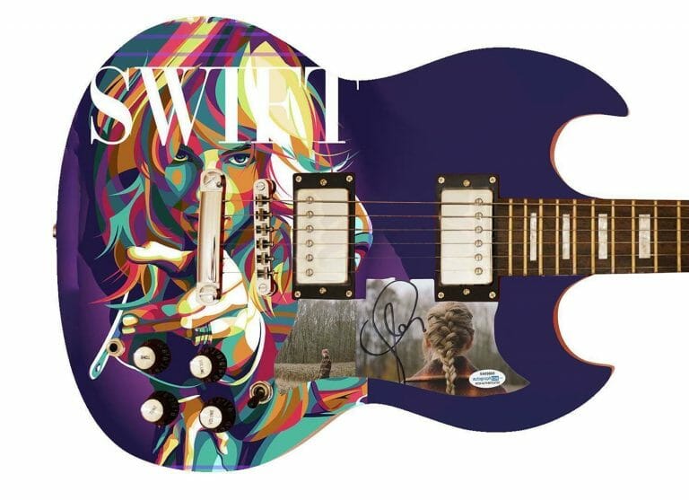 TAYLOR SWIFT AUTOGRAPHED CUSTOM GRAPHICS GUITAR W DISPLAY CASE OPTION ACOA
COLLECTIBLE MEMORABILIA