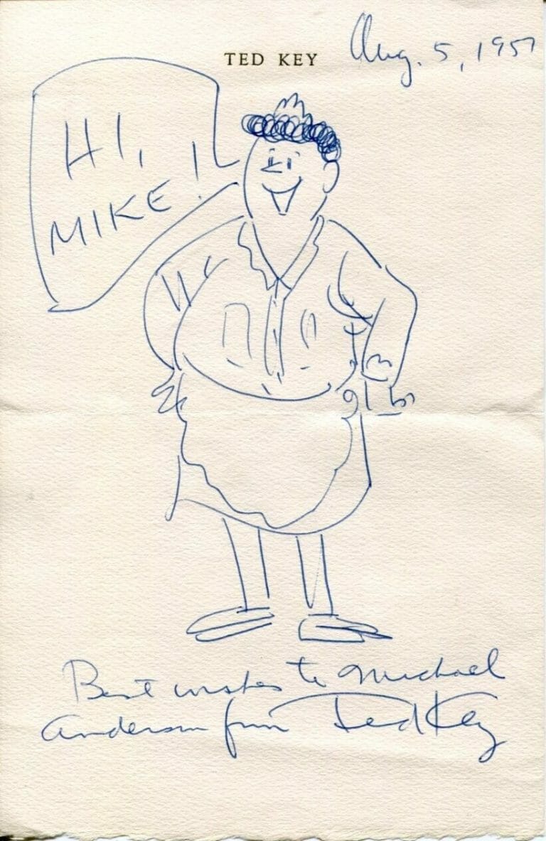 TED KEY HAZEL MISTER PEABODY WRITER ARTIST CARTOONIST SIGNED AUTOGRAPH SKETCH
 COLLECTIBLE MEMORABILIA