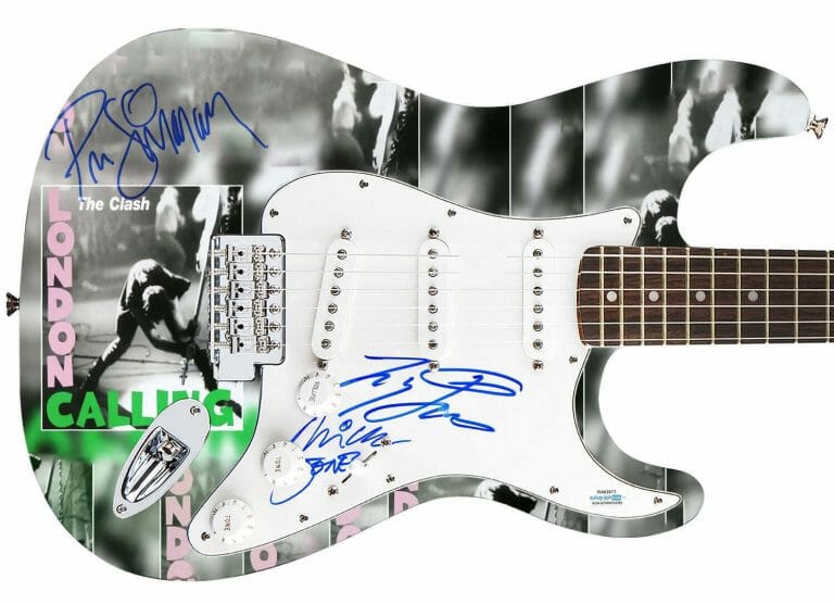 THE CLASH AUTOGRAPHED FENDER 1/1 LONDON CALLING LP CD GRAPHICS PHOTO GUITAR ACOA
 COLLECTIBLE MEMORABILIA