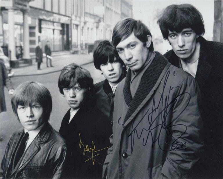THE ROLLING STONES SIGNED 8×10 CHARLIE WATTS + BILL WYMAN ACOA
 COLLECTIBLE MEMORABILIA
