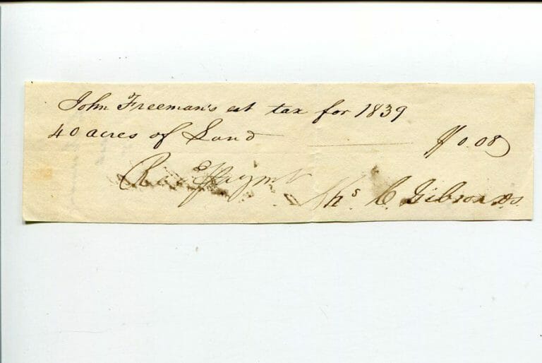 UNKNOWN 1839 JOHN FREEMAN TAX HISTORICAL SIGNED AUTOGRAPH DOCUMENT
 COLLECTIBLE MEMORABILIA