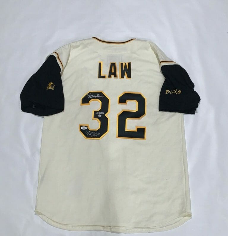 VERY LAW SIGNED #32 VINTAGE PITTSBURGH PIRATES JERSEY VERY RARE JSA COA
 COLLECTIBLE MEMORABILIA