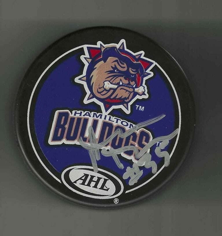 YANN DANIS SIGNED HAMILTON BULLDOGS SOUVENIR PUCK MONTREAL CANADIENS
 COLLECTIBLE MEMORABILIA