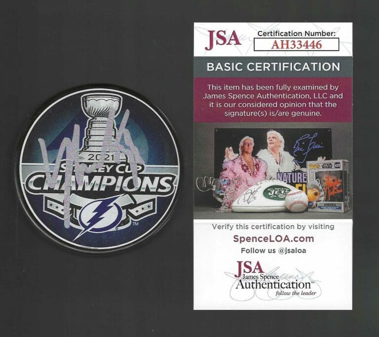 YANNI GOURDE SIGNED TAMPA BAY LIGHTNING 2021 STANLEY CUP CHAMPION PUCK JSA COA
 COLLECTIBLE MEMORABILIA