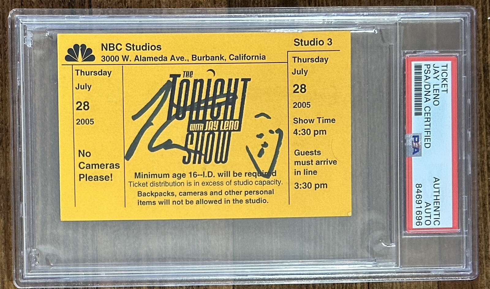 Jay Leno Signed The Tonight Show Full Authentic NBC Ticket Autograph PSA DNA COA