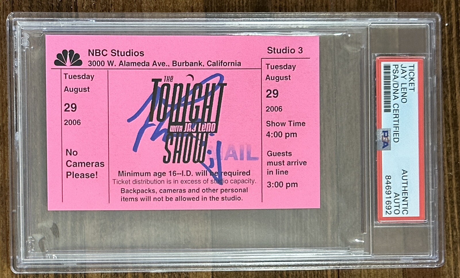 Jay Leno Signed The Tonight Show Full Authentic NBC Ticket Autograph PSA DNA COA