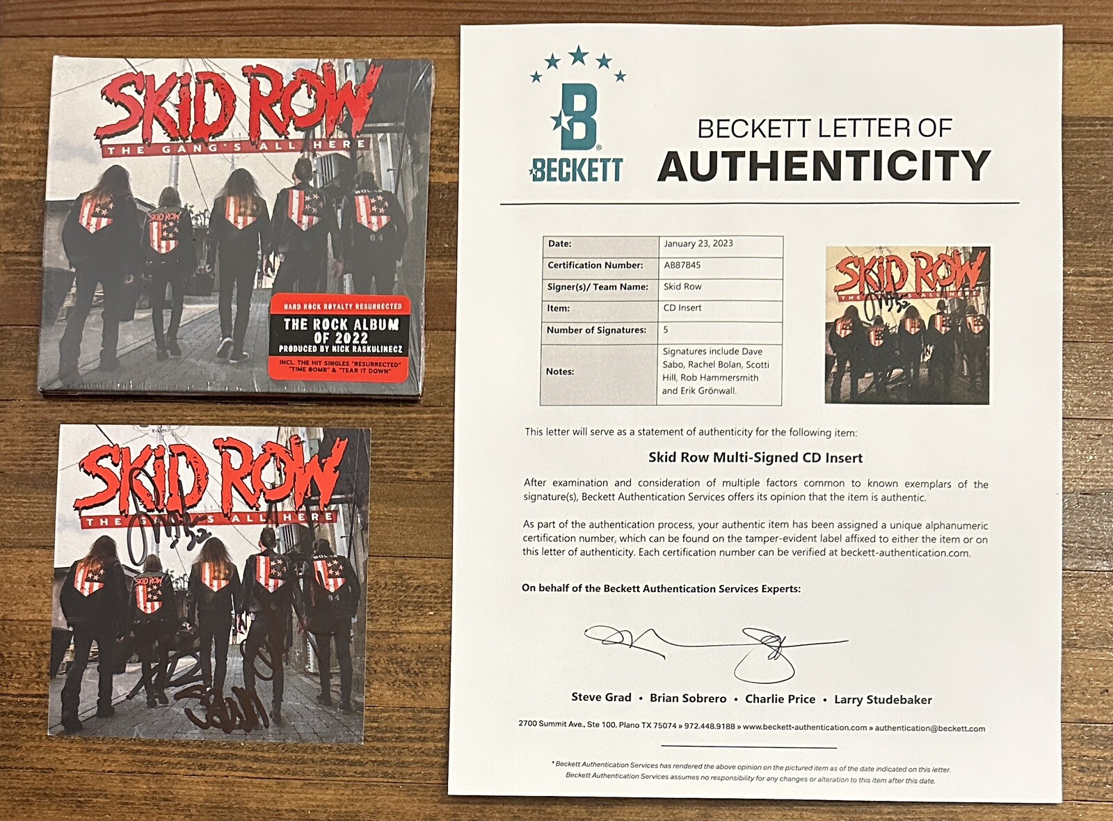 FULL BAND SIGNED Skid Row Gangs All Here Autographed CD Cover BAS Beckett COA