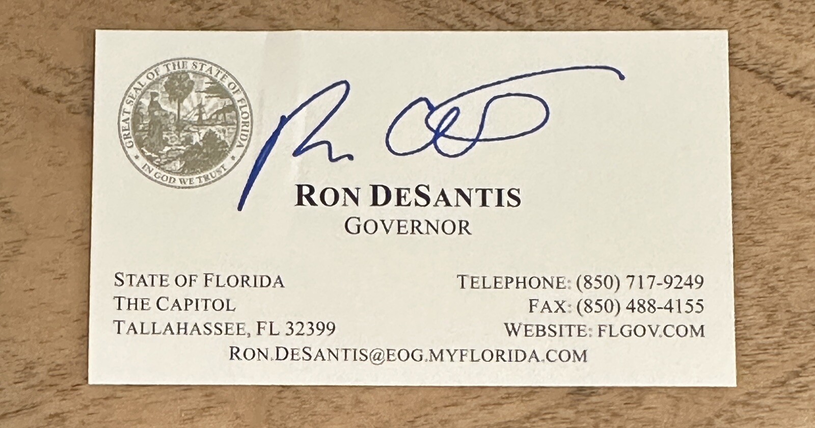 PRESIDENT ? Florida Governor Ron DeSantis AUTOPEN FAKE SIGNED Business Card #5