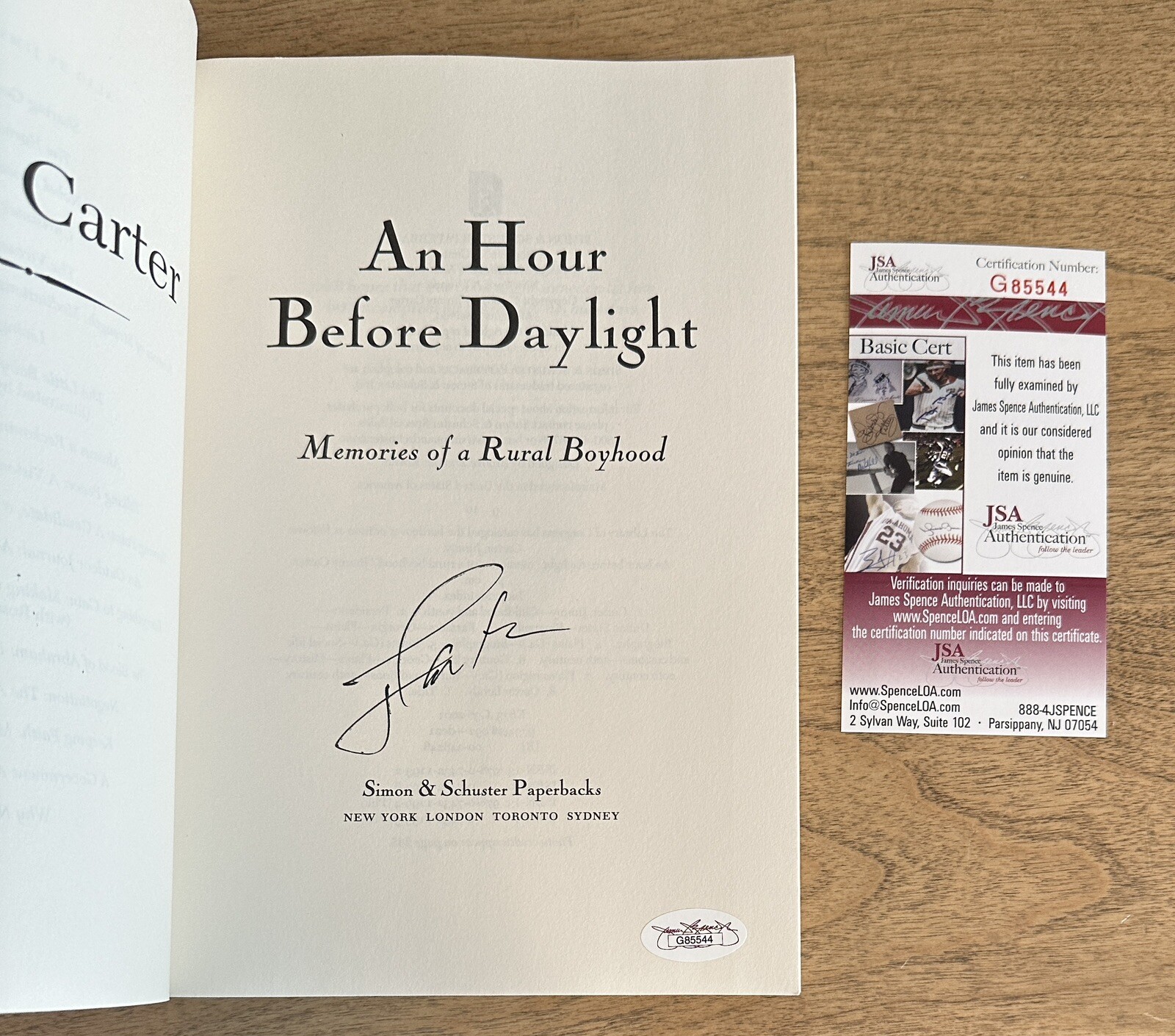 PRESIDENT JIMMY CARTER SIGNED An Hour Before Book JSA CERTIFIED COA AUTOGRAPH