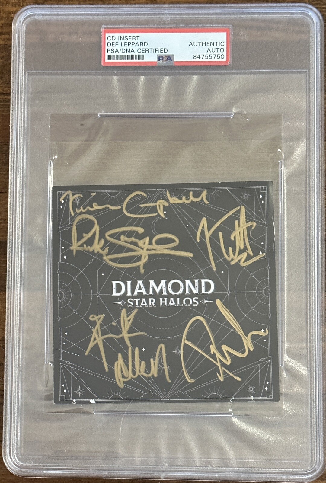 DEF LEPPARD SIGNED DIAMOND STAR HALOS AUTOGRAPHED ALBUM ART CARD PSA DNA COA