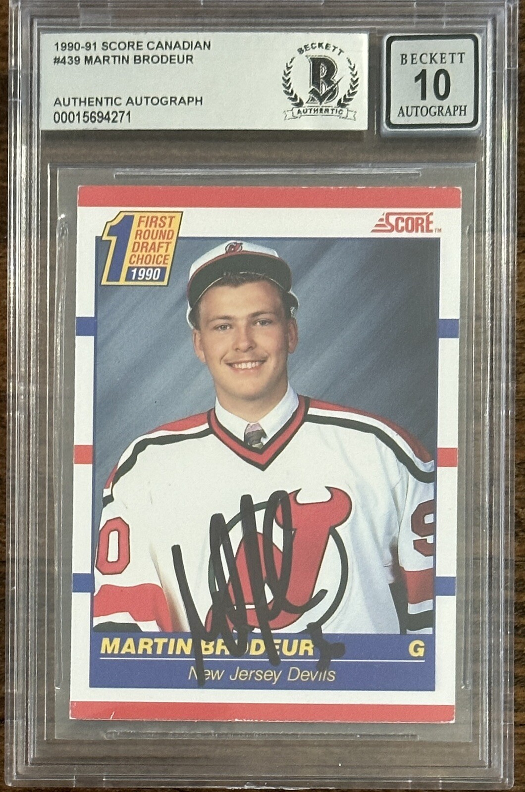 1990 SCORE MARTIN BRODEUR SIGNED ROOKIE CARD BAS BECKETT GEM MINT 10 AUTOGRAPH