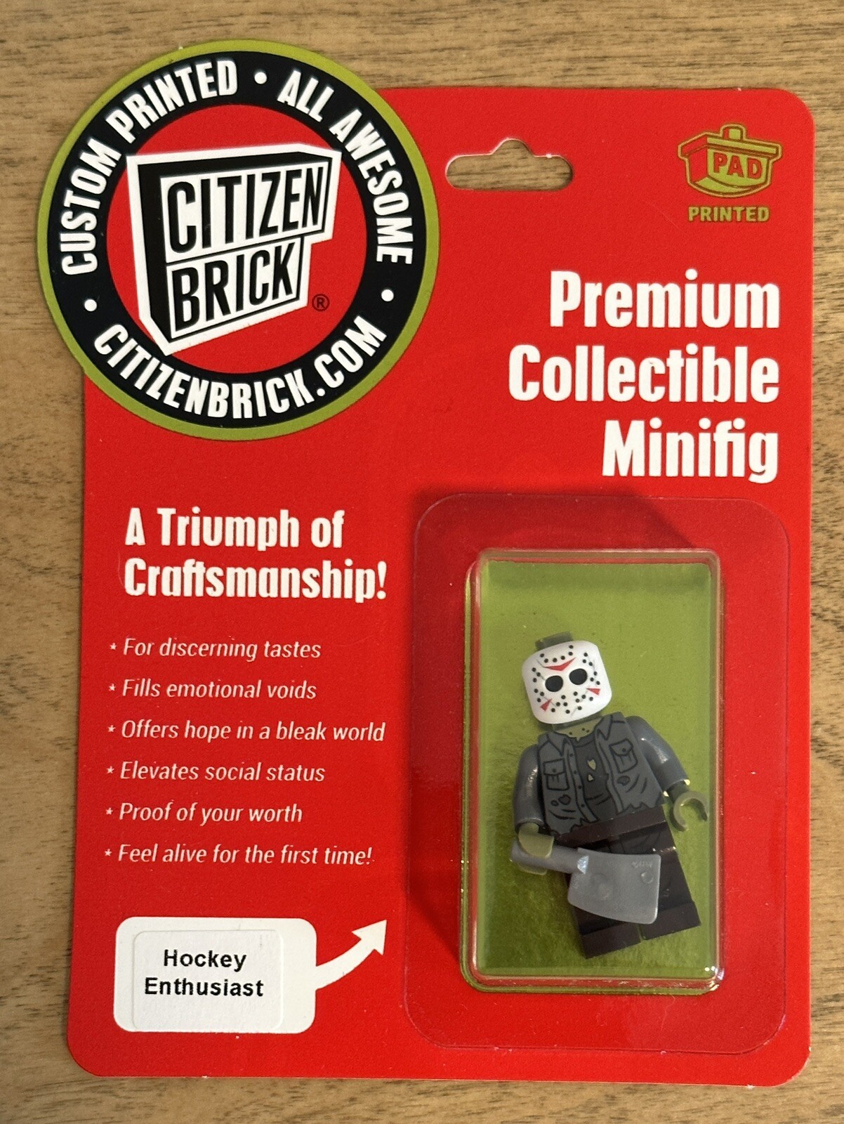 Citizen Brick HOCKEY ENTHUSIAST Minifigure CBD9 Gray With Clever Jason Vorhees