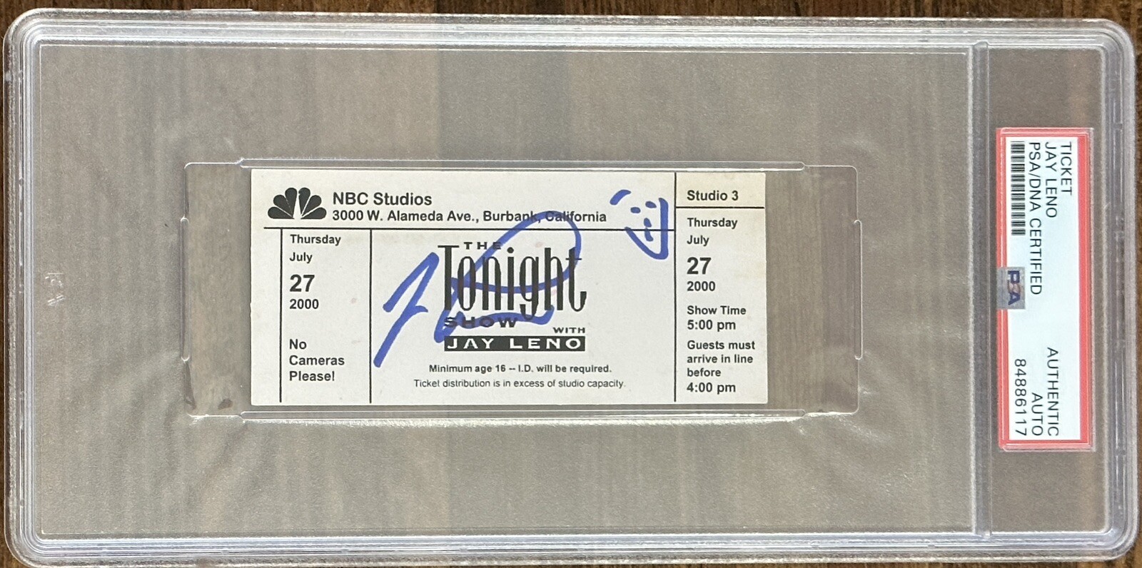 Jay Leno Signed The Tonight Show Full Authentic NBC Ticket Autograph PSA DNA COA