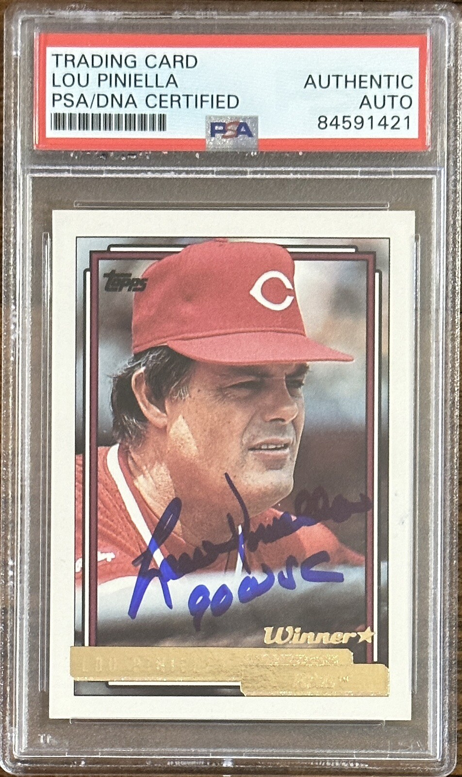 1992 Topps Gold Winner Lou Piniella HOF Signed Trading Card PSA DNA Autograph