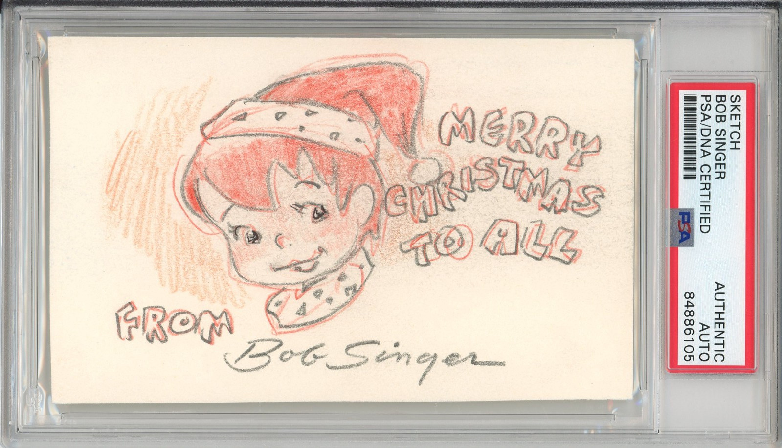 The FLINTSTONES Pebbles Original Color Pencil Drawing Signed Bob Singer PSA DNA