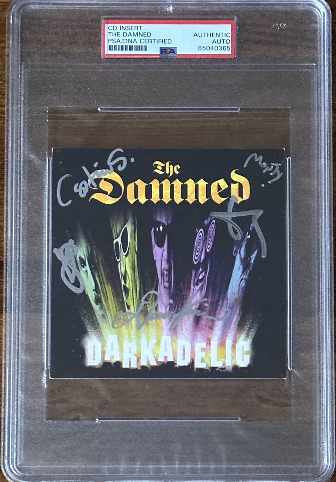 THE DAMNED DARKADELIC AUTOGRAPHED FULL BAND SIGNED ART CARD PSA DNA CERTIFIED COLLECTIBLE MEMORABILIA