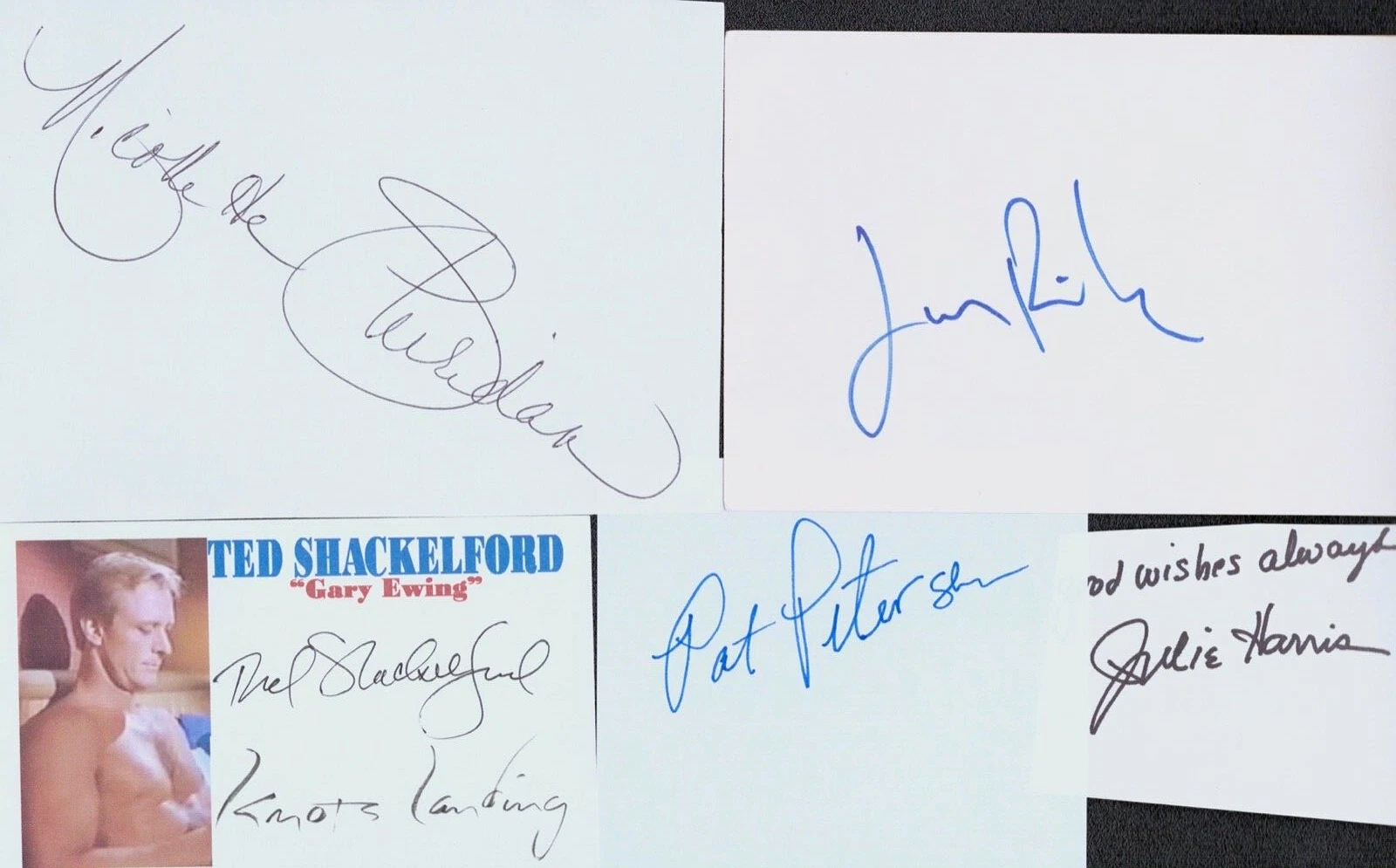 KNOTS LANDING L RILEY M PHILLIPS +12 Signed Autograph Cards and Papers JSA LOA
