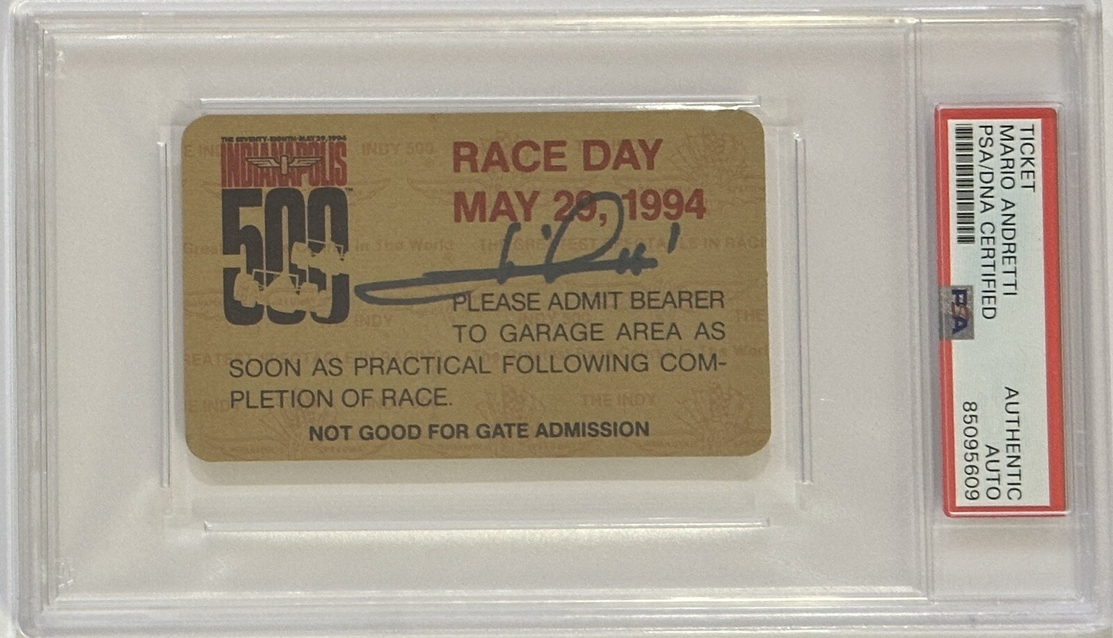 1994 Indy Indianapolis 500 Ticket Signed Mario Andretti PSA DNA COA Autograph F1