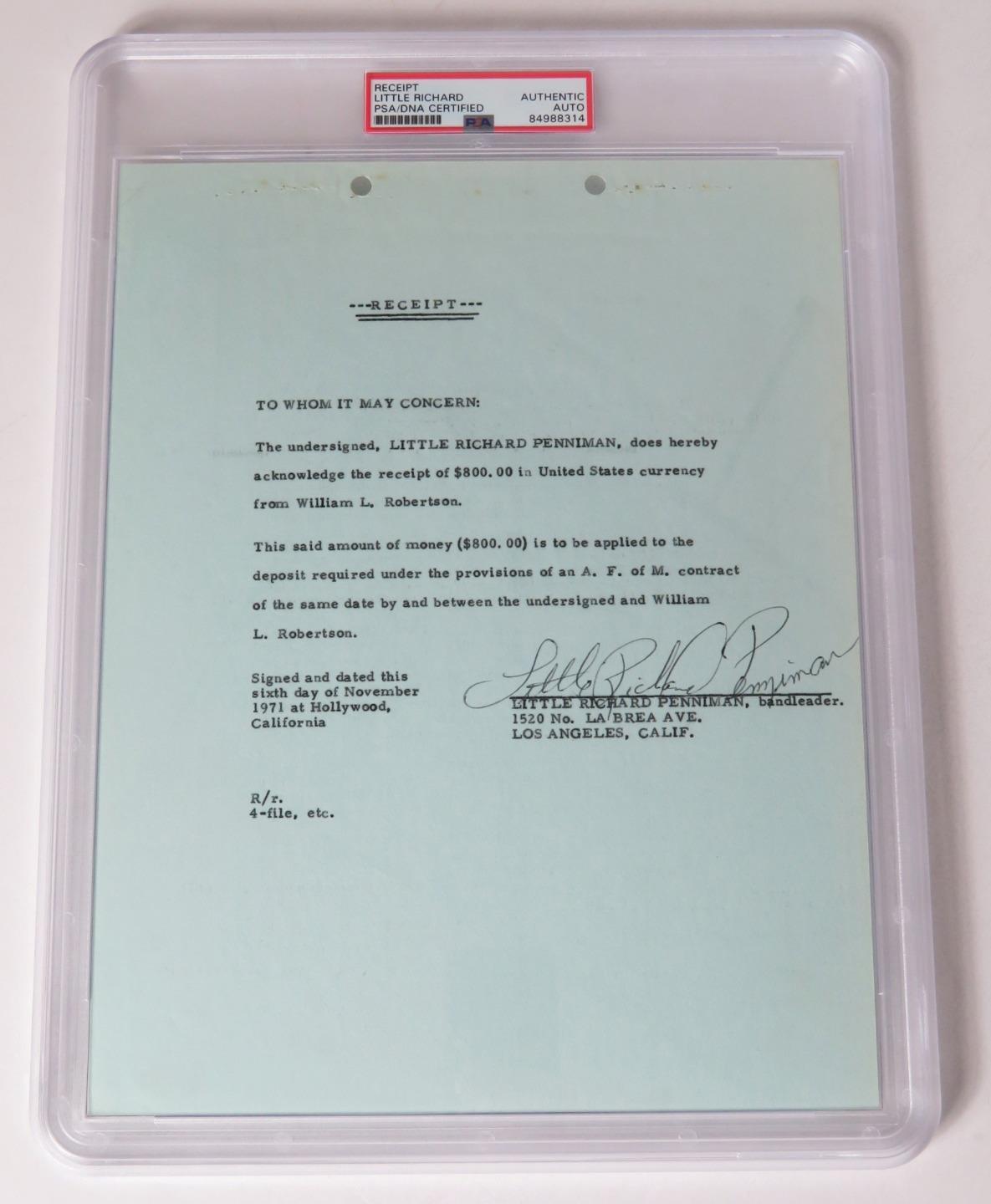 LITTLE RICHARD Signed Autograph Auto Receipt Slab PSA BAS JSA