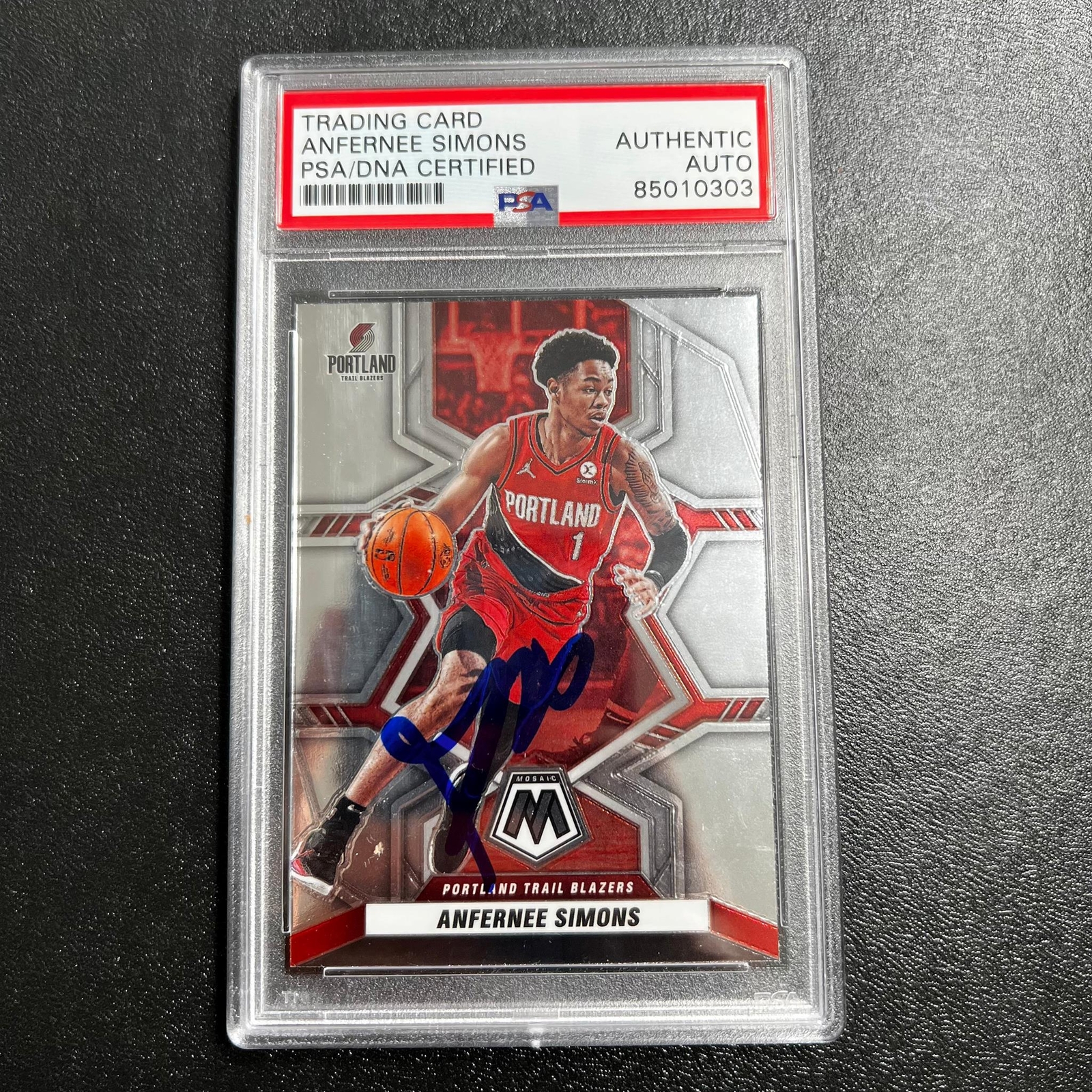 2021-2022 Panini Mosaic #102 ANFERNEE SIMONS Signed AUTO PSA Slabbed Blazers
