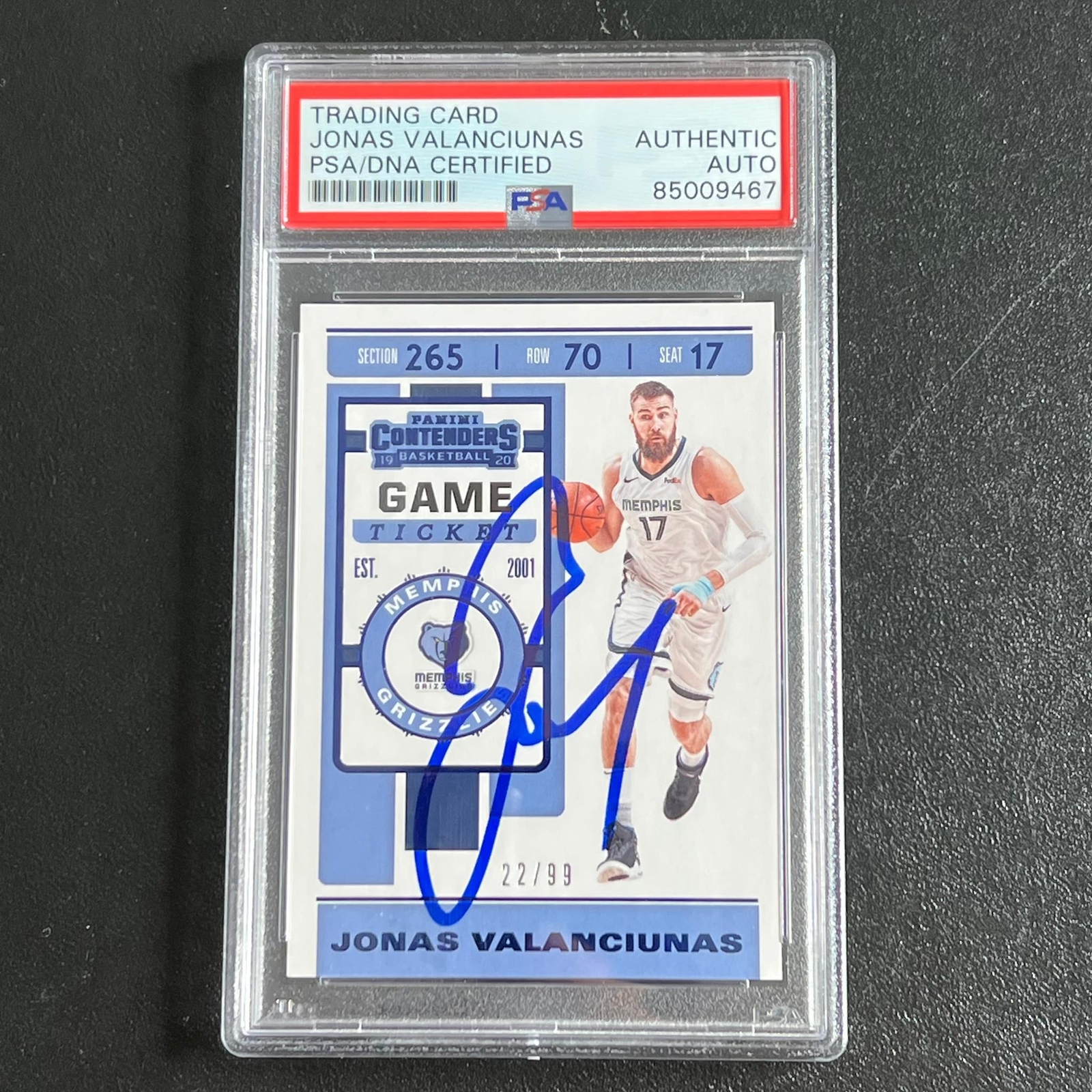 2019-20 Panini Contenders #48 Jonas Valanciunas Signed Card AUTO PSA Slabbed Gri
