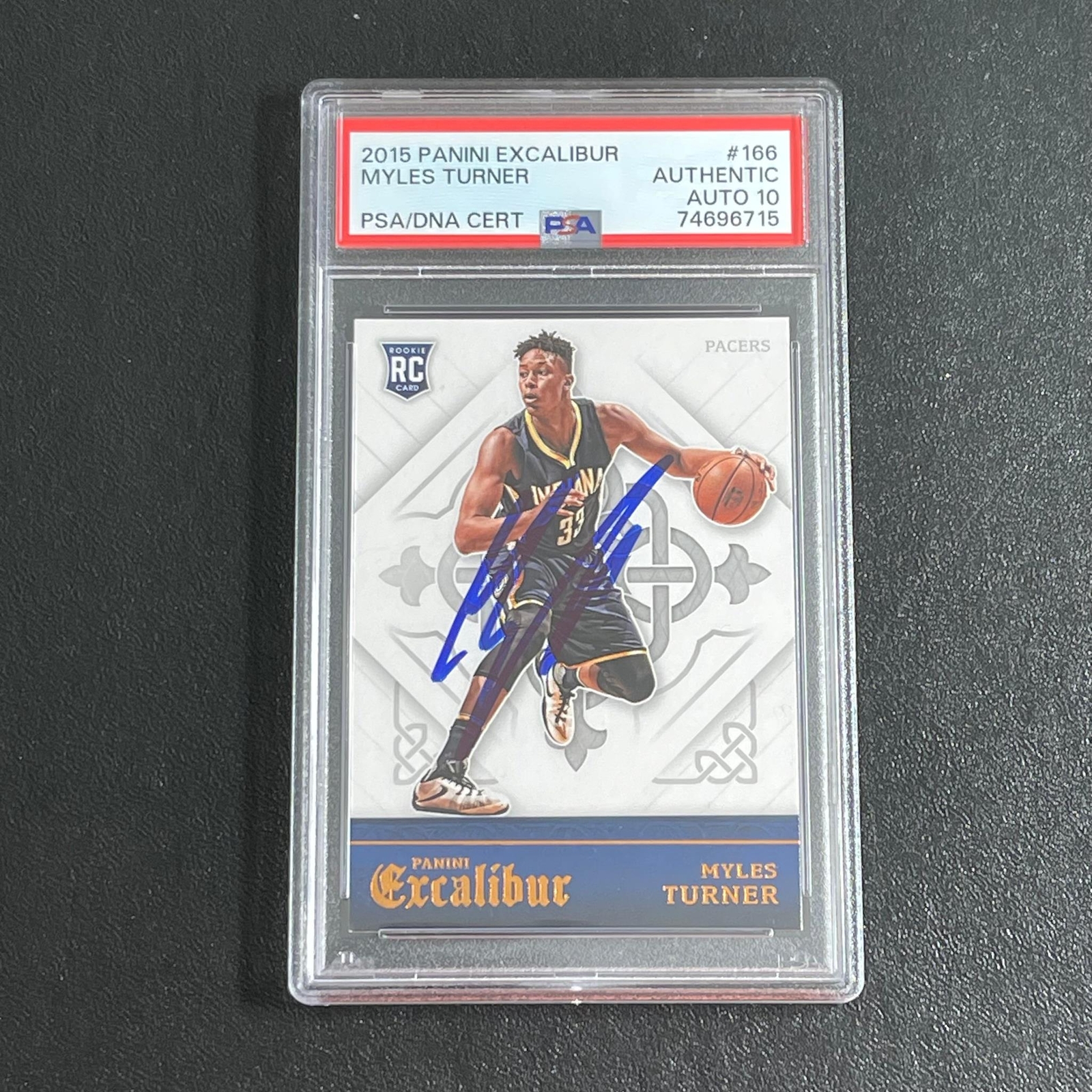 2015 Panini Excalibur #166 Myles Turner Signed Card AUTO 10 PSA Slabbed RC Pacer
