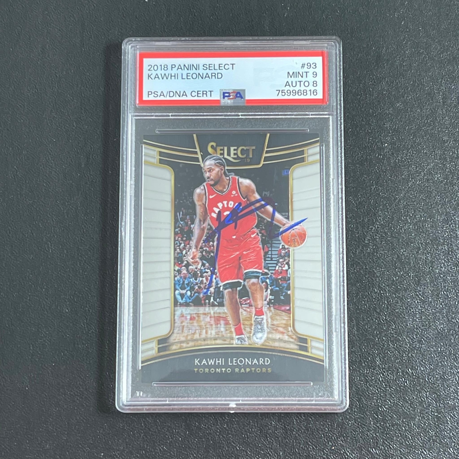 2018 Panini Select #93 Kawhi Leonard Signed Card PSA 9 Auto 8 Slabbed Raptors
