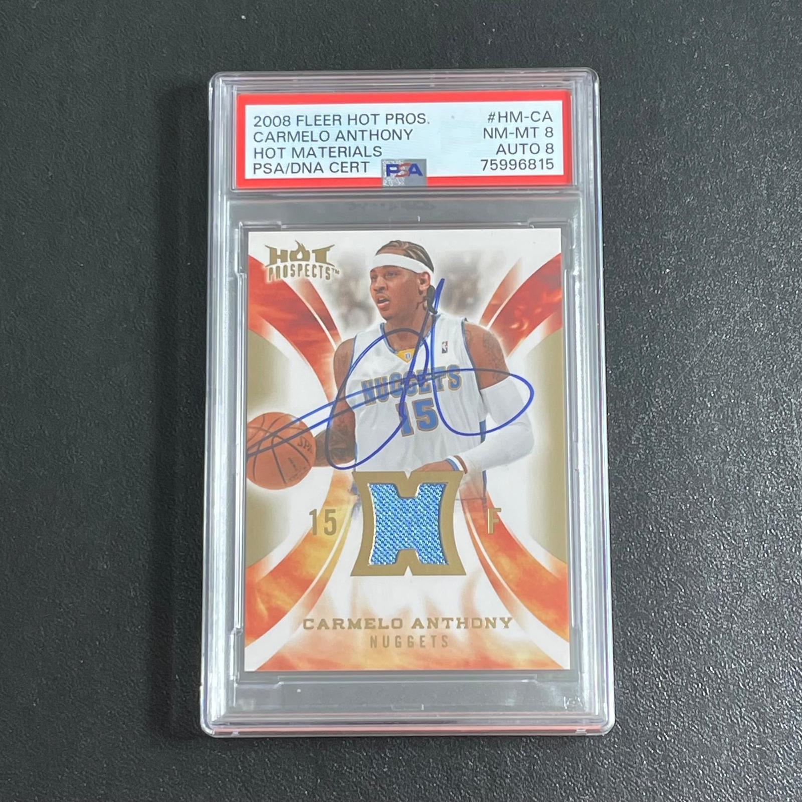 2008 Fleer Hot Prospects #HM-CA Carmelo Anthony Signed Card PSA 8 Slabbed Nugget
